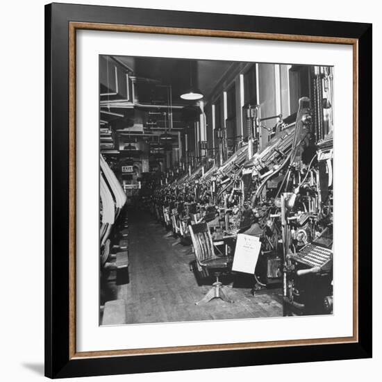 Typography Department of the Chicago Daily Tribute Deserted During a Strike-Wallace Kirkland-Framed Photographic Print