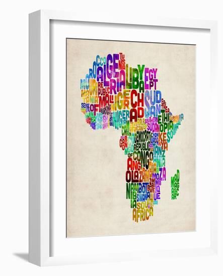 Typography Map of Africa-Michael Tompsett-Framed Art Print