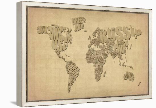 Typography Map of the World Map-Michael Tompsett-Framed Stretched Canvas