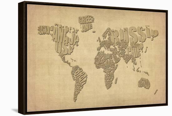 Typography Map of the World Map-Michael Tompsett-Framed Stretched Canvas