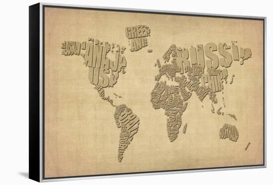 Typography Map of the World Map-Michael Tompsett-Framed Stretched Canvas