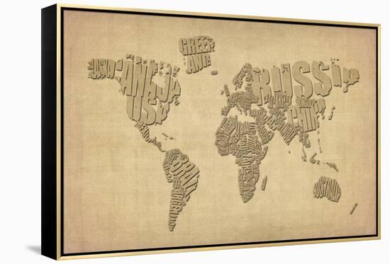 Typography Map of the World Map-Michael Tompsett-Framed Stretched Canvas