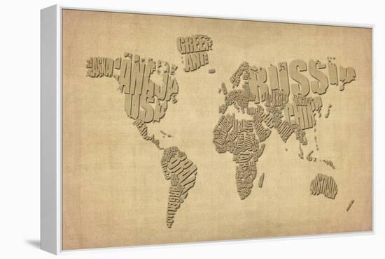 Typography Map of the World Map-Michael Tompsett-Framed Stretched Canvas