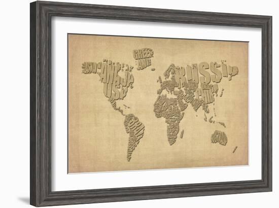 Typography Map of the World Map-Michael Tompsett-Framed Art Print