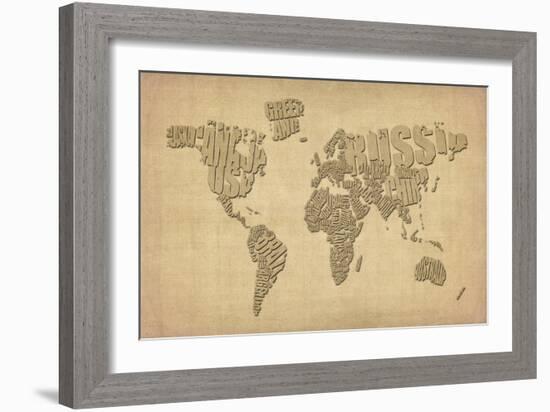 Typography Map of the World Map-Michael Tompsett-Framed Art Print