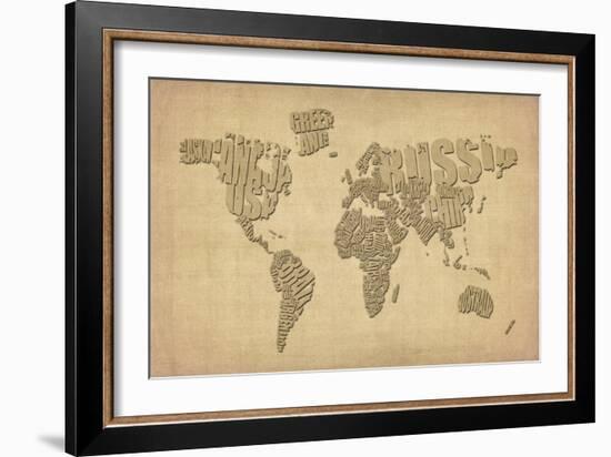 Typography Map of the World Map-Michael Tompsett-Framed Art Print