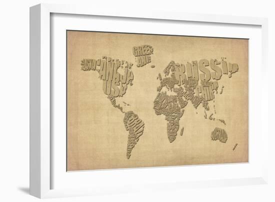 Typography Map of the World Map-Michael Tompsett-Framed Art Print