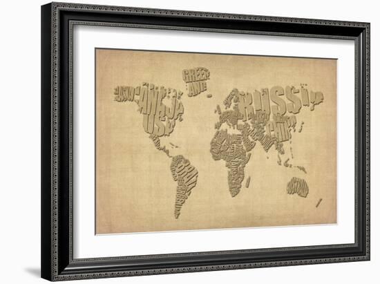 Typography Map of the World Map-Michael Tompsett-Framed Art Print