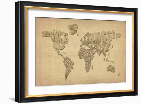 Typography Map of the World Map-Michael Tompsett-Framed Art Print