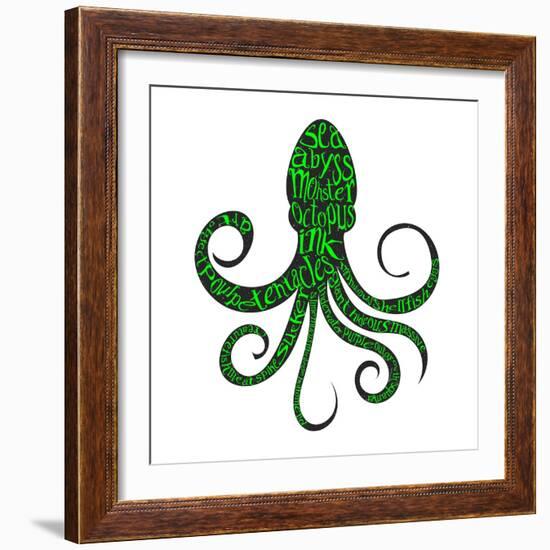 Typography Monochrome Vintage Poster with Octopus Silhouette, and Hand Drawn Style Fonts. Vector Il-Vitaliy Zuyenko-Framed Art Print