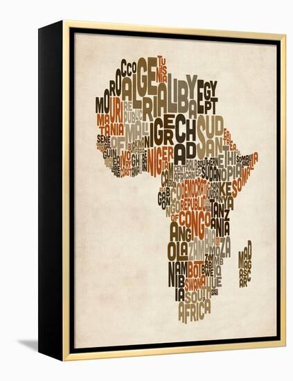 Typography Text Map of Africa-Michael Tompsett-Framed Stretched Canvas