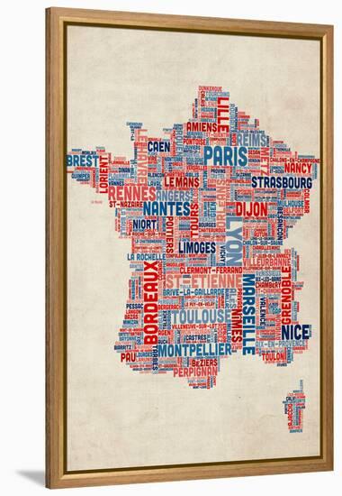 Typography Text Map of France Map-Michael Tompsett-Framed Stretched Canvas