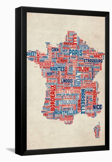 Typography Text Map of France Map-Michael Tompsett-Framed Stretched Canvas