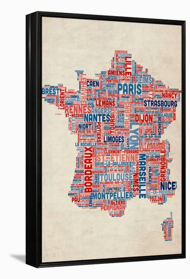 Typography Text Map of France Map-Michael Tompsett-Framed Stretched Canvas