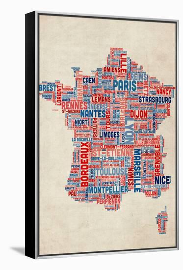 Typography Text Map of France Map-Michael Tompsett-Framed Stretched Canvas