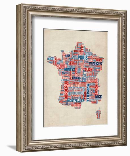 Typography Text Map of France Map-Michael Tompsett-Framed Art Print