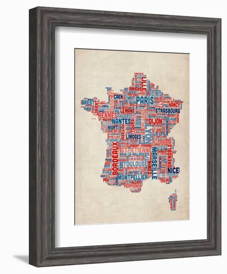 Typography Text Map of France Map-Michael Tompsett-Framed Art Print