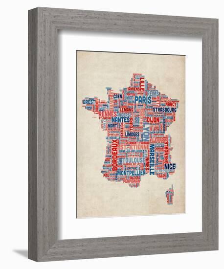 Typography Text Map of France Map-Michael Tompsett-Framed Art Print