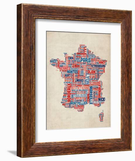 Typography Text Map of France Map-Michael Tompsett-Framed Art Print