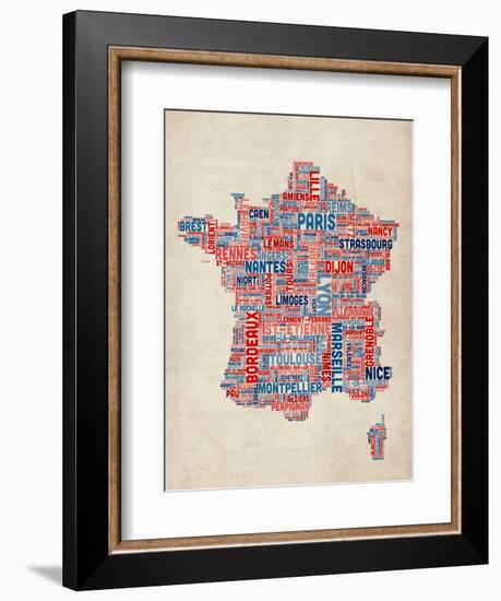 Typography Text Map of France Map-Michael Tompsett-Framed Art Print