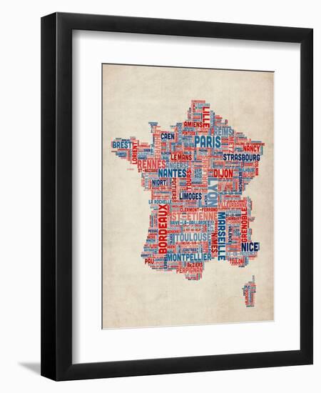 Typography Text Map of France Map-Michael Tompsett-Framed Art Print