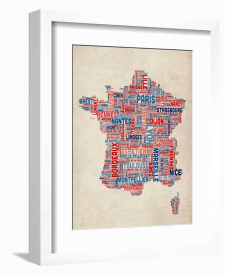 Typography Text Map of France Map-Michael Tompsett-Framed Art Print