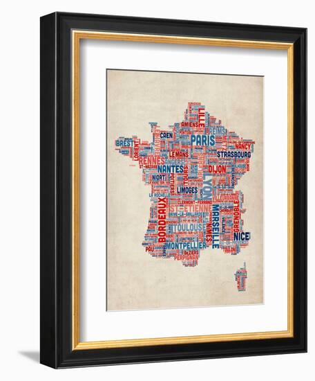 Typography Text Map of France Map-Michael Tompsett-Framed Art Print