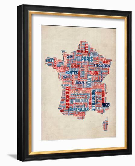 Typography Text Map of France Map-Michael Tompsett-Framed Art Print