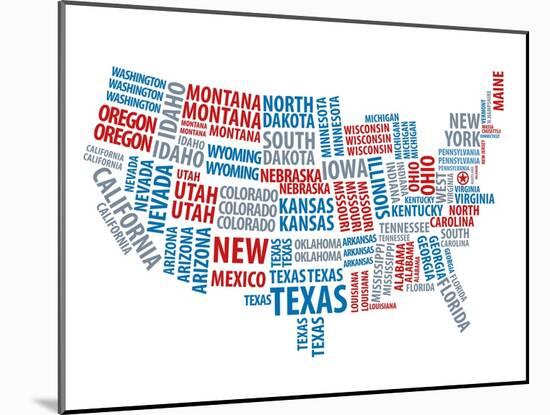 Typography Usa Map-NaxArt-Mounted Art Print