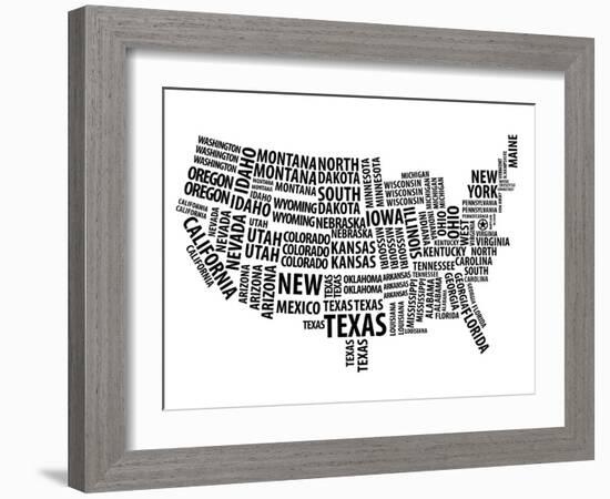 Typography Usa Map-NaxArt-Framed Art Print