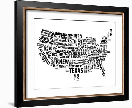 Typography Usa Map-NaxArt-Framed Art Print