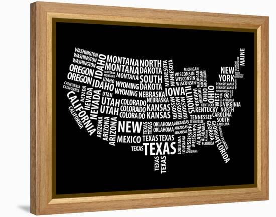Typography Usa Map-NaxArt-Framed Stretched Canvas