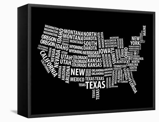 Typography Usa Map-NaxArt-Framed Stretched Canvas