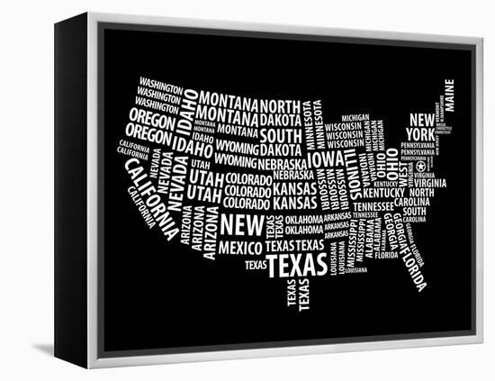 Typography Usa Map-NaxArt-Framed Stretched Canvas