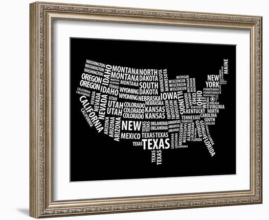 Typography Usa Map-NaxArt-Framed Art Print