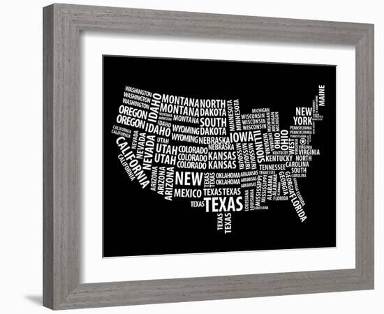 Typography Usa Map-NaxArt-Framed Art Print