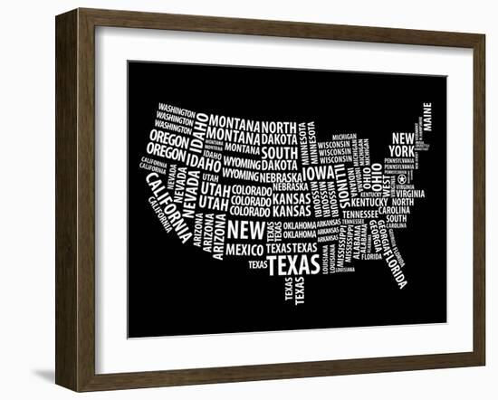 Typography Usa Map-NaxArt-Framed Art Print