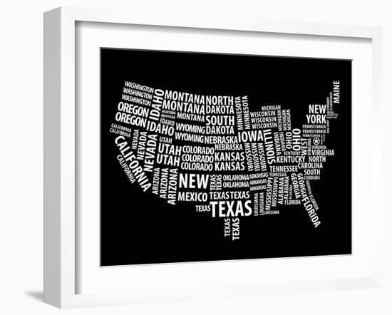 Typography Usa Map-NaxArt-Framed Art Print