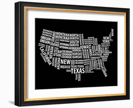 Typography Usa Map-NaxArt-Framed Art Print