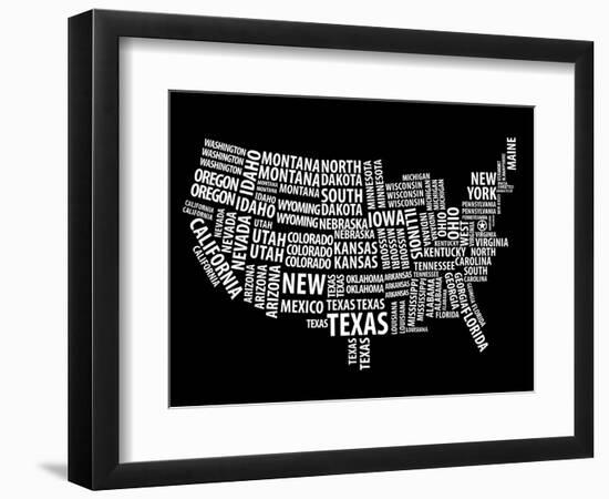Typography Usa Map-NaxArt-Framed Premium Giclee Print
