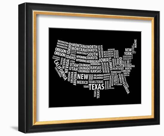 Typography Usa Map-NaxArt-Framed Premium Giclee Print