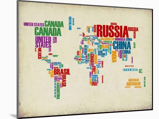 Typography World Map 3-NaxArt-Mounted Art Print