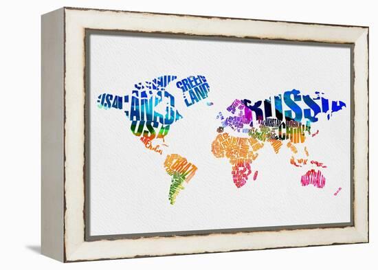 Typography World Map 7-NaxArt-Framed Stretched Canvas