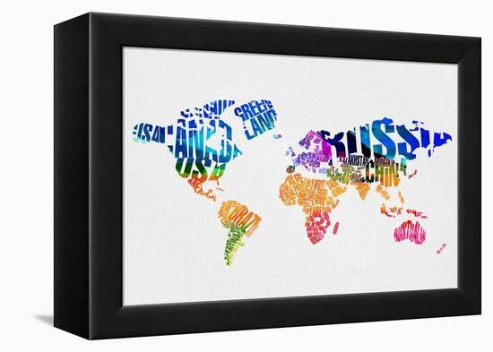 Typography World Map 7-NaxArt-Framed Stretched Canvas