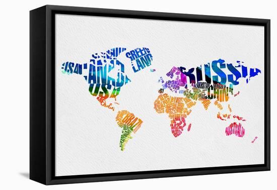 Typography World Map 7-NaxArt-Framed Stretched Canvas