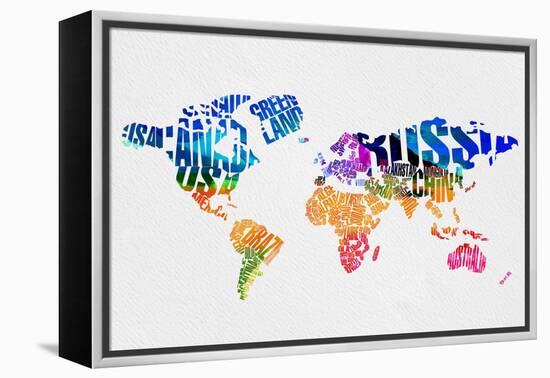 Typography World Map 7-NaxArt-Framed Stretched Canvas