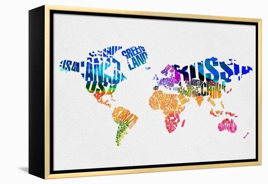 Typography World Map 7-NaxArt-Framed Stretched Canvas