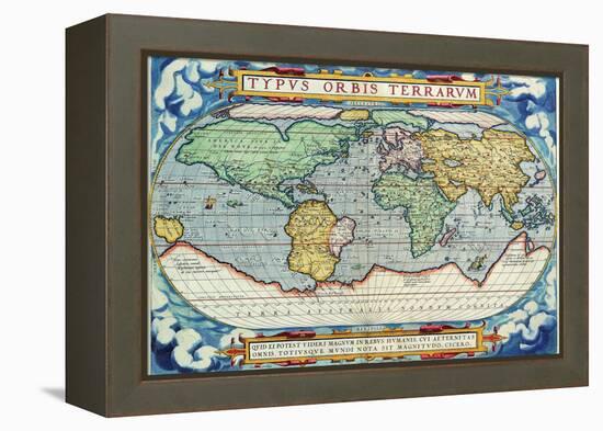 Typus Orbis Terrarum from the Theatre of the World in Apian Projection-Abraham Ortelius-Framed Stretched Canvas