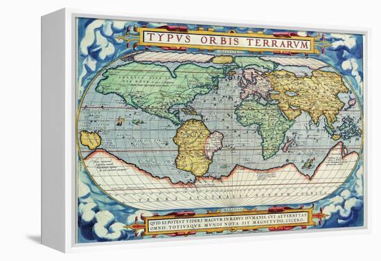 Typus Orbis Terrarum from the Theatre of the World in Apian Projection-Abraham Ortelius-Framed Stretched Canvas