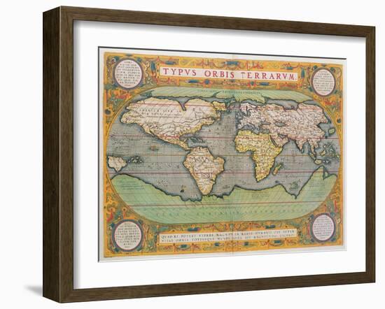 Typus Orbis Terrarum, map of the world, from Ortelius's 'Theatrum Orbis Terrarum', Antwerp, 1570-Abraham Ortelius-Framed Giclee Print